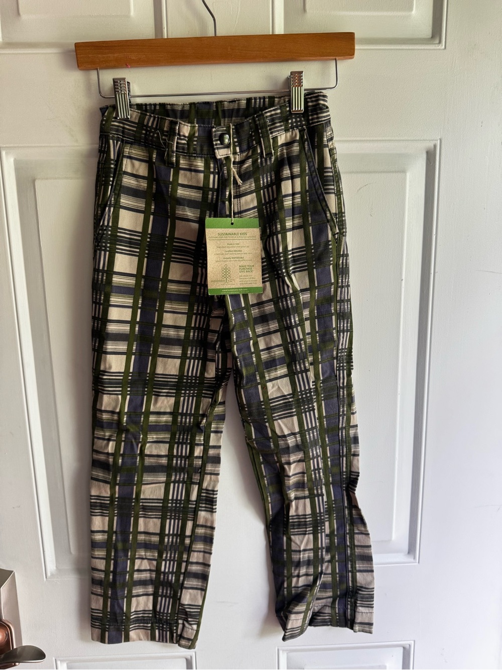 Sustainable Kids Organic Cotton size 7 / 8 Plaid Pants NWT